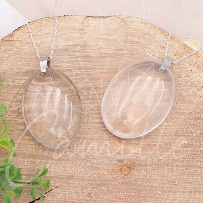 Flat Oval Rock Crystal Stone Pendant AA 35 to 45mm (1 PIECE)