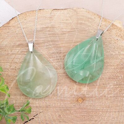 Flat Stone Pendant Green Fluorine Drop AA 35 to 45mm (1 PIECE)