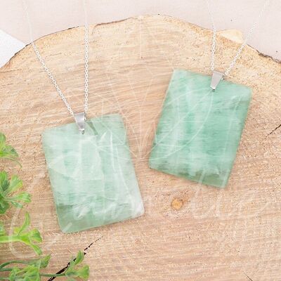 Green Fluorine Flat Rectangle Stone Pendant A 35 to 45mm (1 PIECE)