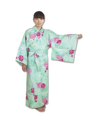 Yukata - Kimono japonais 100% coton motif Asanoha et Pivoine 3