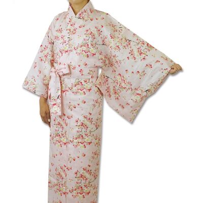 Yukata: kimono japonés 100% algodón con estampado de ramas de cerezo