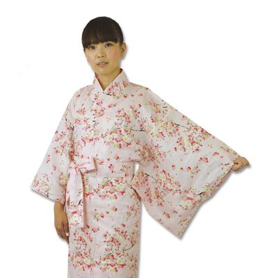 Yukata - Kimono giapponese 100% cotone con motivo di rami di ciliegio