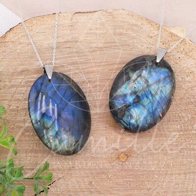 Pendentif Pierre Plate Ovale Labradorite AA 35 à 45mm (1 PIECE)