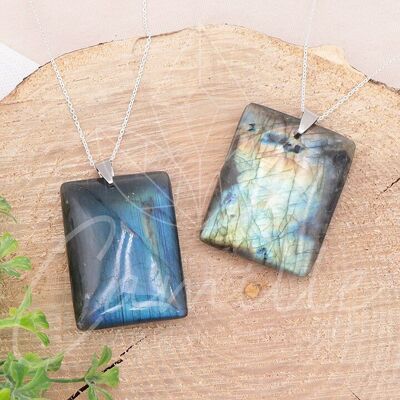 Pendentif Pierre Plate Rectangle Labradorite AA 35 à 45mm (1 PIECE)