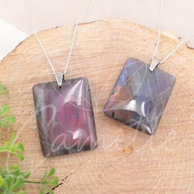 Pendentif Pierre Plate Rectangle Labradorite Violette AA+ 35 à 45mm (1 PIECE)