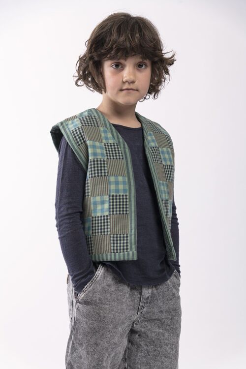 Gilet enfant patchwork menthe