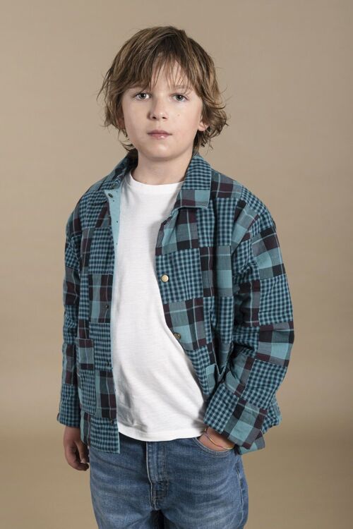 Veste worker enfant émeraude patchwork