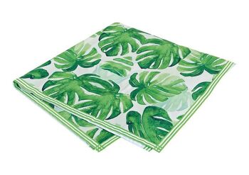 Nappe décor feuilles tropicales en textile vert (L/P) 90x90cm