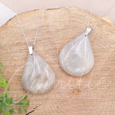 Flat Stone Pendant Beige Moonstone Drop AA 35 to 45mm (1 PIECE)