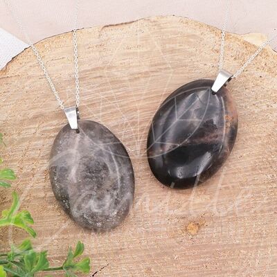 Flat Oval Stone Pendant Black Moonstone AA 35 to 45mm (1 PIECE)