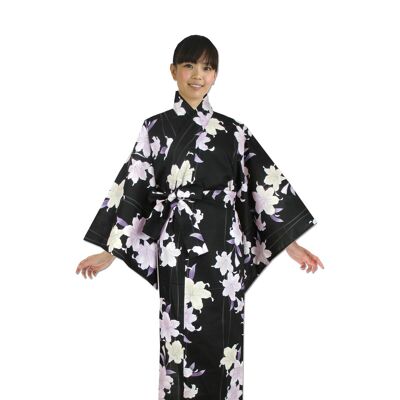 Yukata - Kimono giapponese 100% cotone fantasia Fleur de Lys