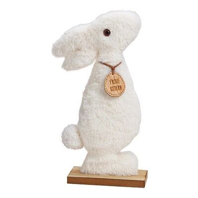 Plush rabbit stand on white wooden base (W / H / D) 15x29x6cm