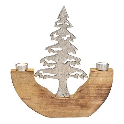 Photophore arbre de Noël en métal, bois de manguier argent (L / H / P) 36x41x4cm