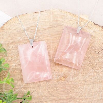 Flat Stone Pendant Rectangle Rose Quartz AA 35 to 45mm (1 PIECE)