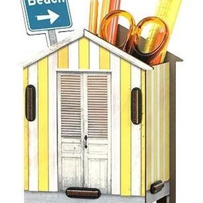 Yellow beach house pencil box made of wood