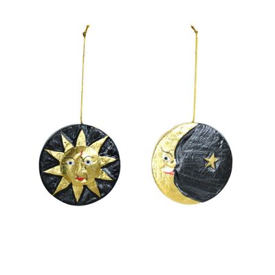 Christmas Bauble - Wood - Black Gold - Round - The Day and Night Hanger – Christmas Tree Hanger – Hippie Monkey