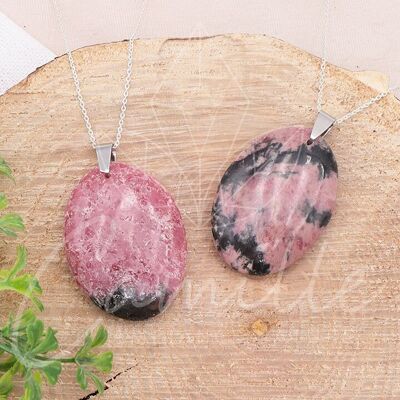 Rhodonite Flat Oval Stone Pendant A+ 35 to 45mm (1 PIECE)