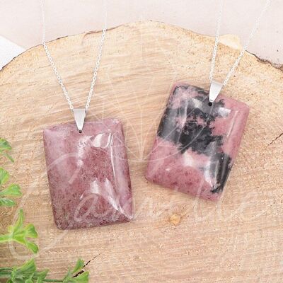 Pendentif Pierre Plate Rectangle Rhodonite A+ 35 à 45mm (1 PIECE)