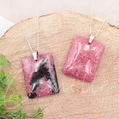 Pendentif Pierre Plate Rectangle Rhodonite AA+ 35 à 45mm (1 PIECE)