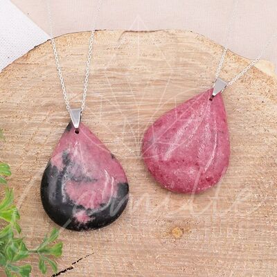 Pendentif Pierre Plate Goutte Rhodonite AA+ 35 à 45mm (1 PIECE)