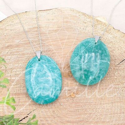 Pendentif Pierre Plate Ovale Amazonite AA+ 35 à 45mm (1 PIECE)