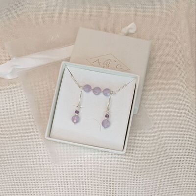 Coffret Cadeau Boucles d'Oreilles et Bracelet en Améthyste et Argent 925