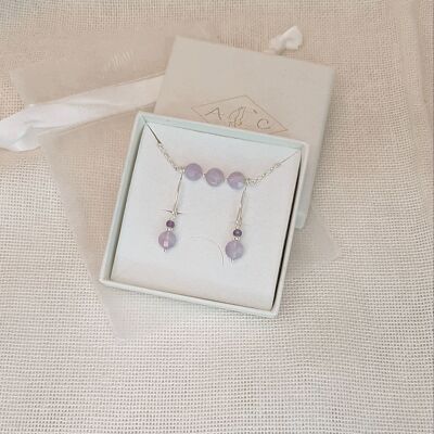 Amethyst and 925 Silver Earrings and Bracelet Gift Box