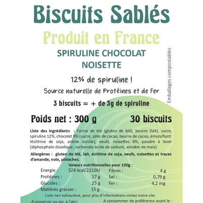 Sablés Spiruline chocolat-noisette X30