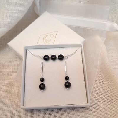 Gift Box of Earrings and Bracelet in 925 Silver and Onyx