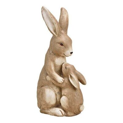 Lapin mère avec enfant en magnésie marron (L / H / P) 26x46x15cm