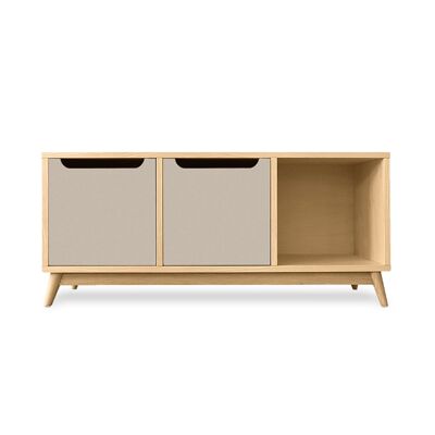 Storage bench in natural oak and havana beige color