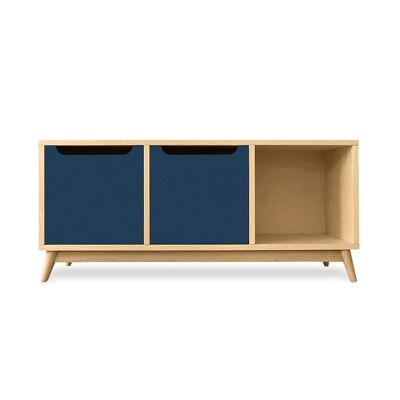Natural oak and midnight blue storage bench