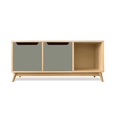 Storage bench in natural oak and powdered khaki color