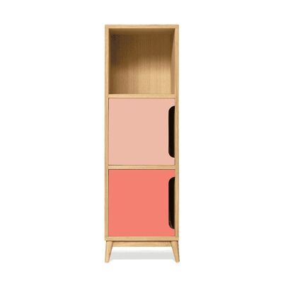 Natural oak and blush pink-coral pink storage column