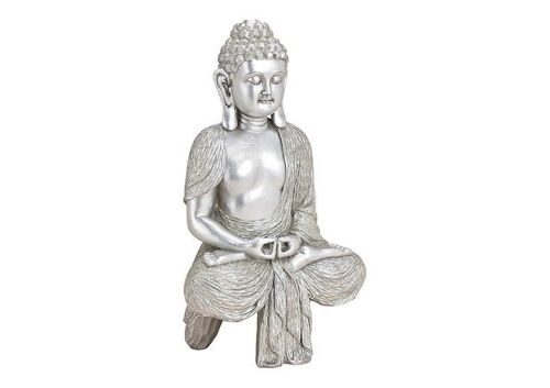 Buddha aus Poly Silber (B/H/T) 23x39x13cm