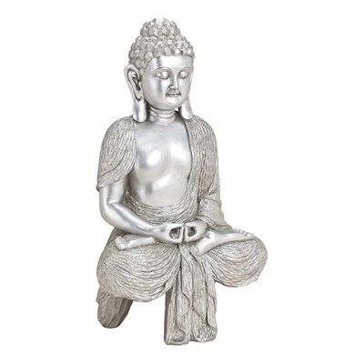 Buddha aus Poly Silber (B/H/T) 23x39x13cm