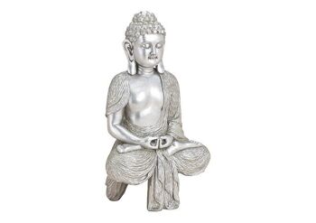 Bouddha en poly argent (L / H / P) 23x39x13cm