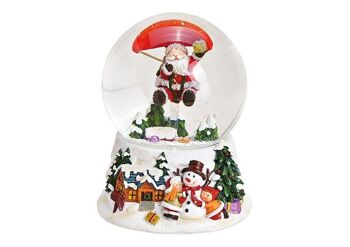 Boîte à musique boule à neige Père Noël parachute en poly, verre coloré (L/H/P) 10x14x11cm