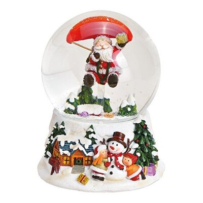 Boîte à musique boule à neige Père Noël parachute en poly, verre coloré (L/H/P) 10x14x11cm