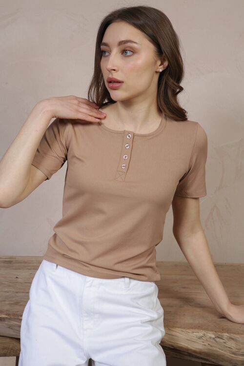 Ribbed Super Soft Placket Button Tee