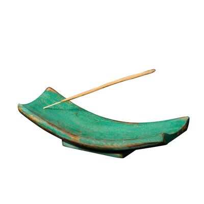 Olive green Wooden incense holder with base