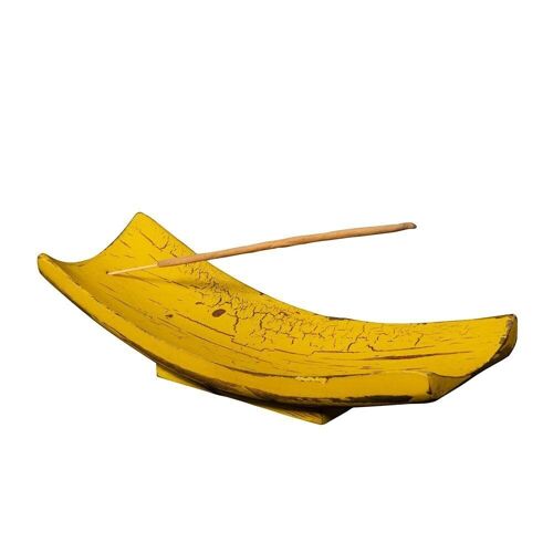 Mustard yellow Wooden incense holder with base
