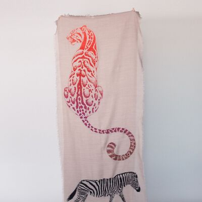 SCARF - ÉCHARPE - SHAWLS – Wool and cotton scarf – beige – leopard and zebra
