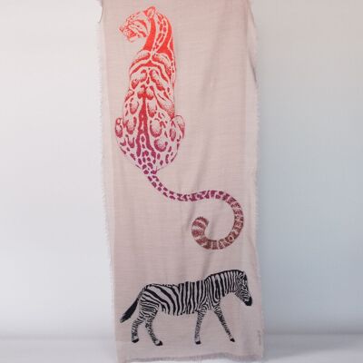 SCIARPA - ÉCHARPE - SCIALLE – Sciarpa in lana e cotone – beige – leopardato e zebrato