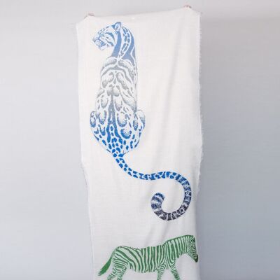 SCARF - ÉCHARPE - SHAWLS - Scarf in wool and cotton - white - leopard and zebra