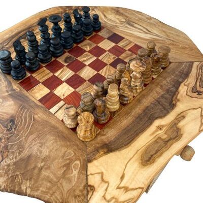 Jeu d'échecs moyen sur pieds en Bois d'Olivier 37-45 cm (aire de jeu 20 cm) - Rouge