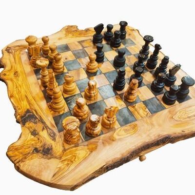 Jeux d'échecs plateaux en bois d'olivier avec pièces ( Moyen) - Noir