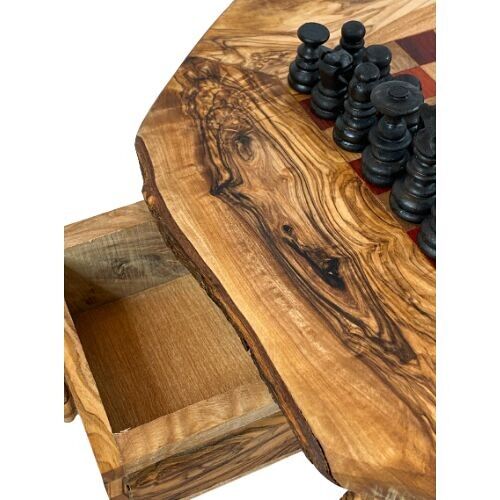 petit jeux d'échecs sur pieds avec tiroirs en bois d'Olivier 28-35 cm (aire de jeux 15/15 cm) - Noir