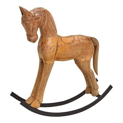 Cavallo a dondolo in legno di mango marrone (L / A / P) 45x47x13 cm