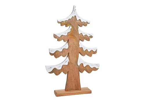 Tannenbaum mit Schnee aus Holz Braun (B/H/T) 38x60x7cm